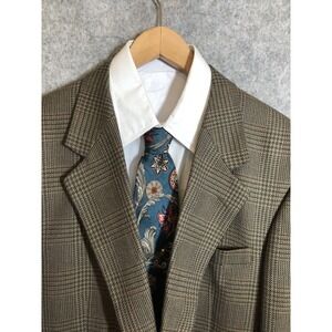 Jones New York Blazer 42R Brown Windowpane Lambswool Coat Jacket Business